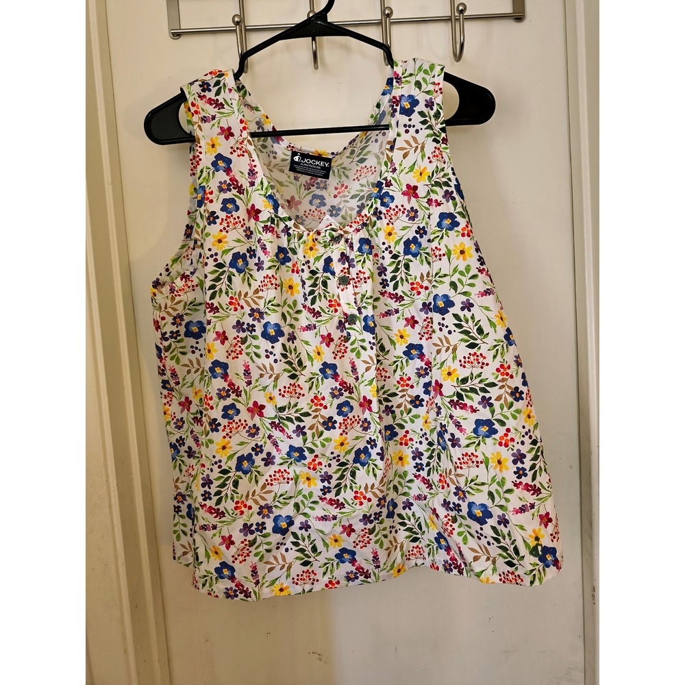 Jockey Generation Womens Floral Cotton Poplin Tank Top White Multi Size XL NWT
